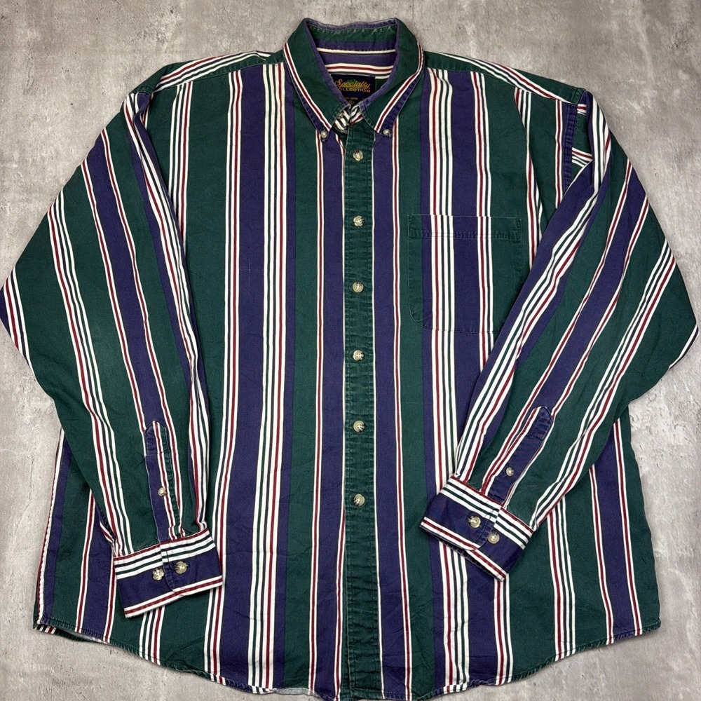 Specialty Collection Button Down Shirt Color Block Striped 90s Long Sleeve XL